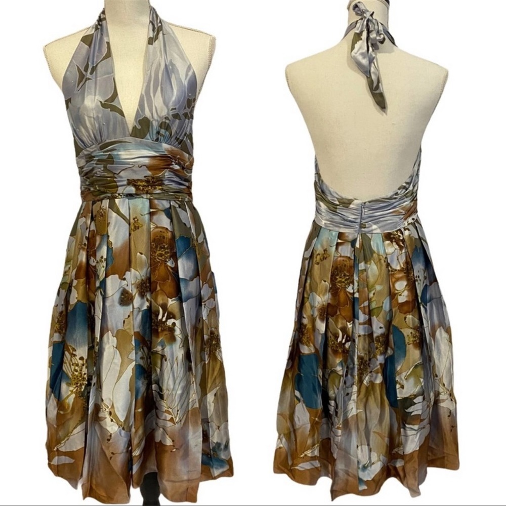 Adrianna Papell Silk Halter Knee Length Dress - wedding Guest or Prom! Size 14